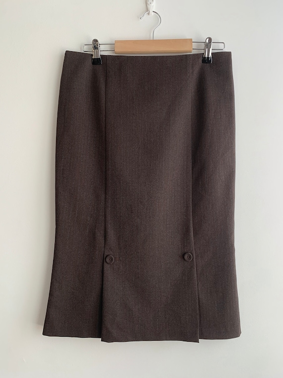 Vintage Below The Knee Midi Pencil Skirt Size S, Brown Fitted Tulip Skirt, Sexy Secretary Wiggle Skirt, Fall Spring Striped Office Skirt