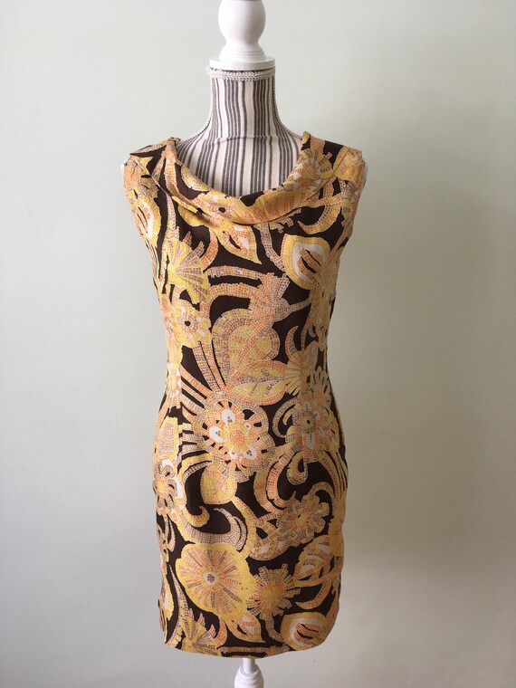 60s Silk Dress, Garden Party Dress, Vintage Floral Tea Party Dress, Cocktail Sheath Dress, Knee Length Fitted Dress, Elegant Office Dress