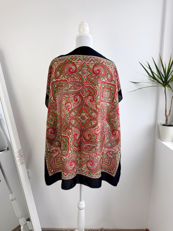 Vintage 80s Italian Paisley Scarf, Large Square Black Red Green Babushka Shawl, Boho Chic Head Scarf, Made in Italy Retro Wrap