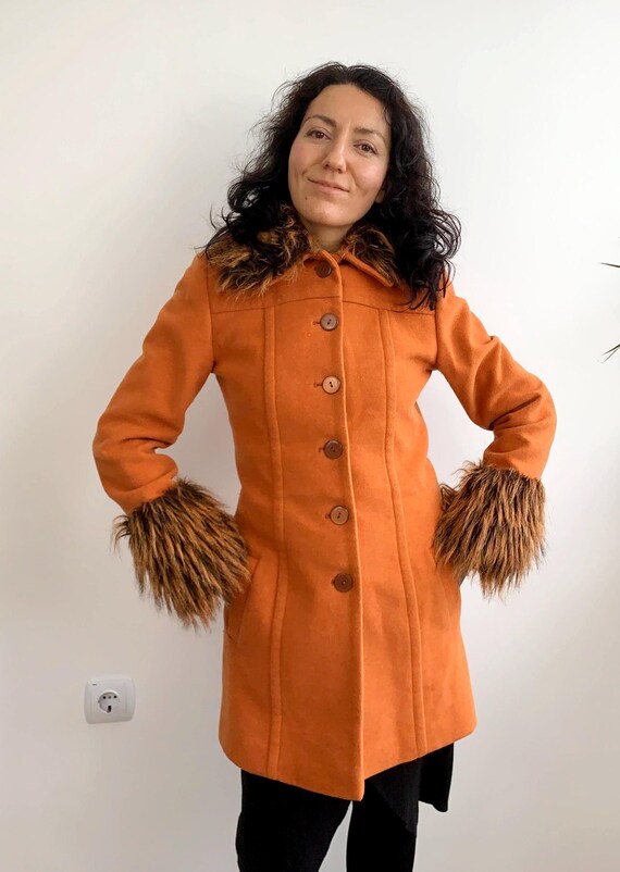 Wool Cashmere Blend Coat in Burnt Orange, Vintage Mod 60s Style Aesthetic Overcoat, Russet Winter Jacket, Minimalist Luxury Outerwear XS S