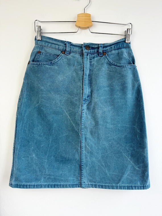 Vintage Levi's High Waisted Denim Skirt S W27, Light Wash A-Line Cotton Midi Skirt, Retro Blue Jean Skirt, 80s Levi Strauss Made in Italy