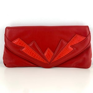 Red Envelope Clutch Purse, Vintage 80s Slim Clutch Purse, Faux Leather Clutch Wallet, Vegan Leather Retro Handbag, Vinyl Flap Over Purse