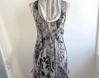 Vintage Y2K TRANSIT Par Such Silk Mini Dress Size M, Grey Light Mesh Dress, Transparent Overlay Dress, Coquette Romantic Sheer Tunic Top