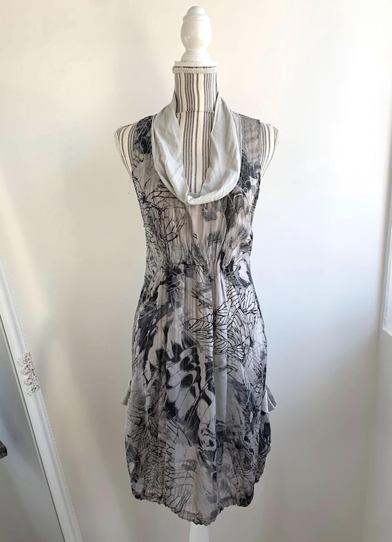 Vintage Y2K TRANSIT Par Such Silk Mini Dress Size M, Grey Light Mesh Dress, Transparent Overlay Dress, Coquette Romantic Sheer Tunic Top