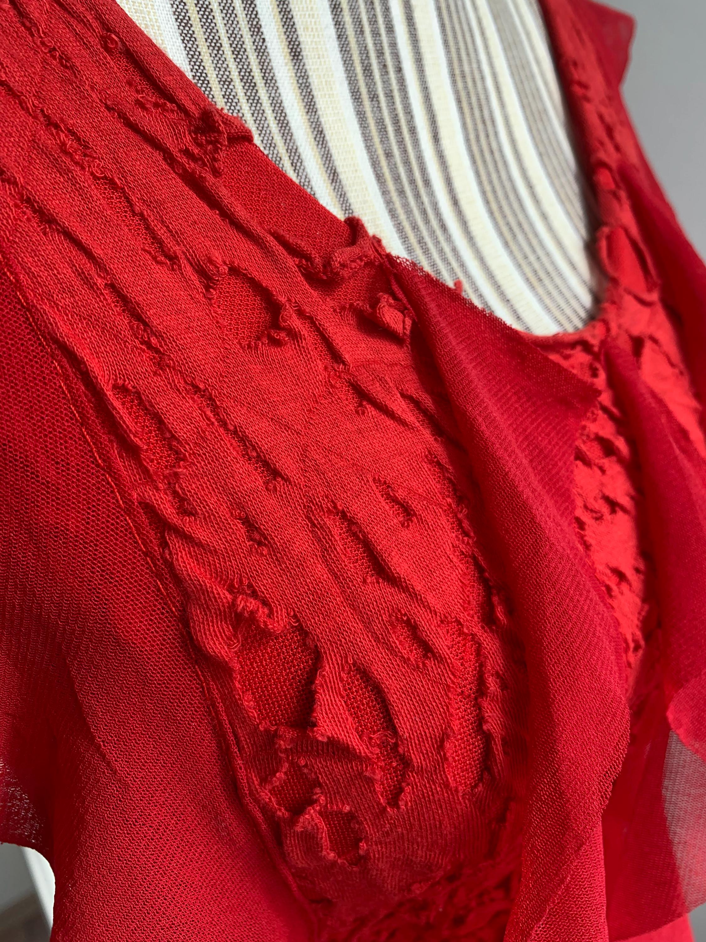 Vintage 90 Sheer Red Tulle Top Size XS / S, Ruffled Mesh