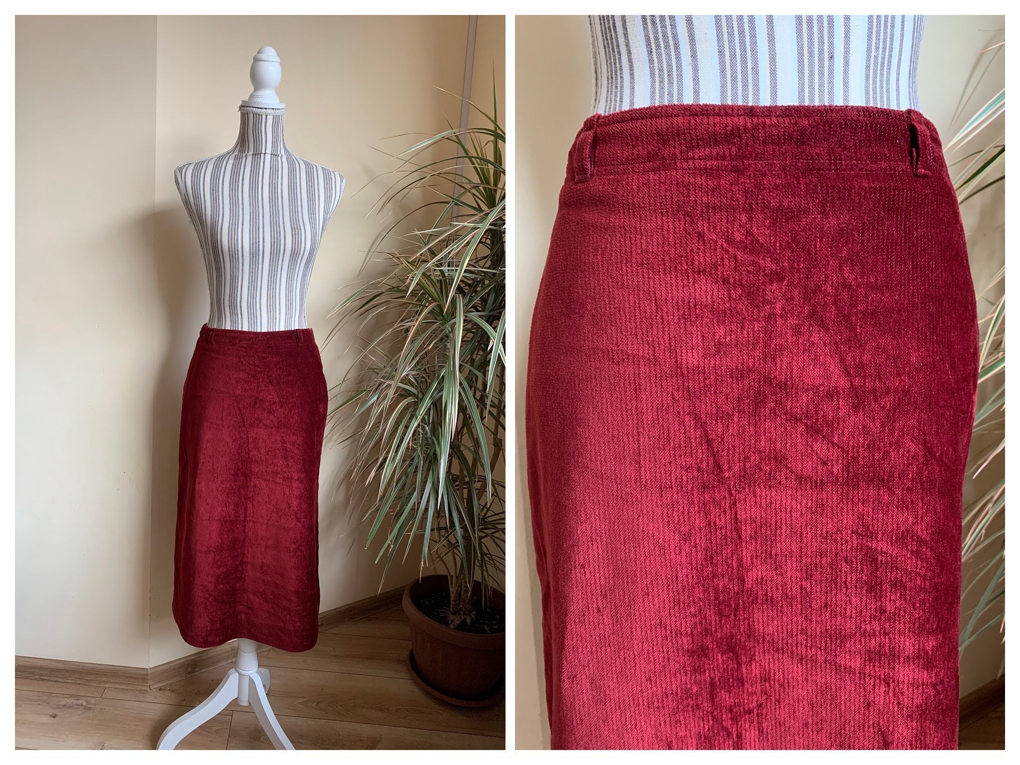 Ribbed Velvet Skirt for Women Vintage Velour Skirt Burgundy - Etsy Australia