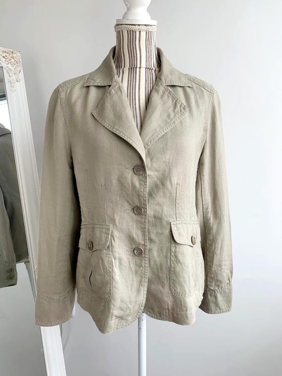 Vintage 90s 100% Linen Jacket For Women Size M L, Three Button Collared Spring Summer Blazer, Light Unlined Tailored Coat, Office Outerwear