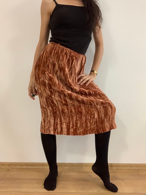 Crushed Velvet Skirt for Women Size S, Vintage 90… - image 1