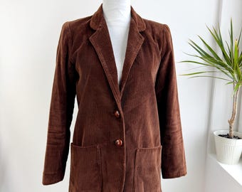 Blazer vintage des années 70 en velours côtelé marron, veste rétro en coton côtelé, manteau sport de créateur italien Medasole, blazer en velours Boho Dark Academia M/L