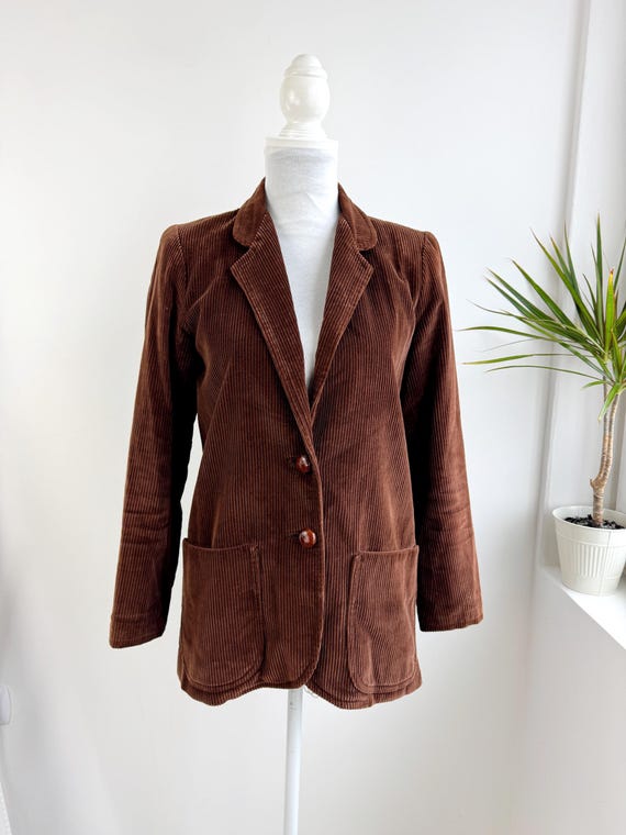 Vintage 70s Brown Corduroy Blazer, Retro Ribbed Cotton Jacket, Medasole Italian Designer Sport Coat, Dark Academia Boho Velvet Blazer M/L