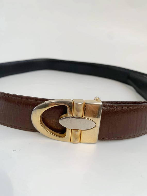 Vintage Brown Leather Belt for Women 85 - 100 cm/ 33.5 - 39.4", Unisex Jeans Belt, 90s Cognac Brown Belt, Gold Buckle Leather Waist Belt