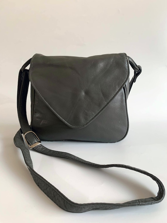 Soft Grey Leather Bag, Small Crossbody Bag for Women, Vintage Slouchy Hobo Bag, Boho Leather Shoulder Purse, Foldover Leather Envelope Purse