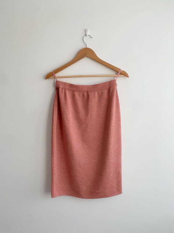 Vintage Pink Knit Skirt Size S M, Knitted Pencil Midi Skirt, Elastic Band High Waist Woollen Skirt, Office Skirt, Stretch Sweater Skirt