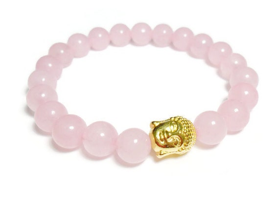 Items similar to Rose Quartz Bracelet, rose quartz mala, Buddha ...
