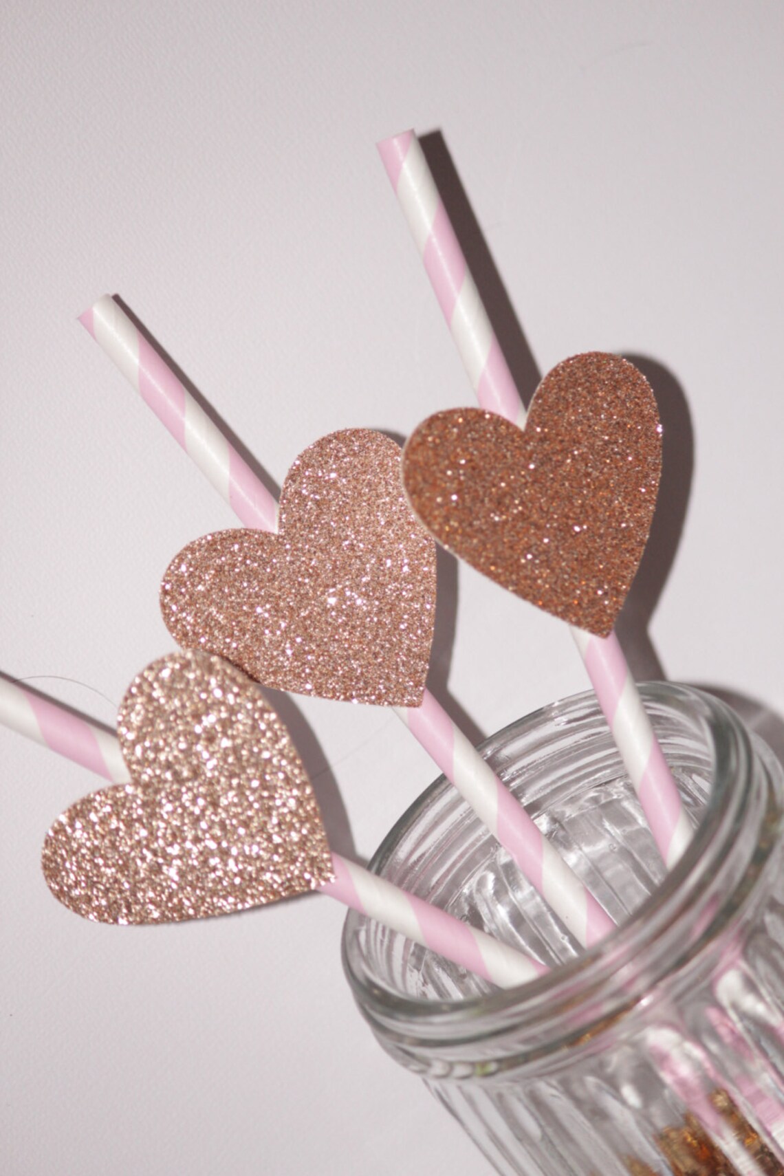 Heart Straw Toppers Gold Glitter Heart Light Pink Straws Etsy