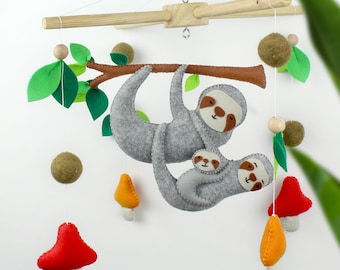 Mobile pour lit bébé avec famille paresseux, mobile pour bébé Soths, mobile pour lit d'animal Jungle Safari, jouets suspendus décor de chambre d'enfant, cadeau de douche de bébé nouvelle maman bébé