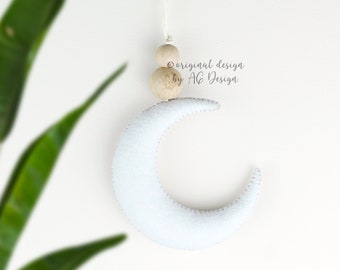 Moon felt ornaments, Crescent Moon Hanging Nursery decor, Gender Neutral Baby shower New baby parents gifts, Playroom wall cot crib hanging