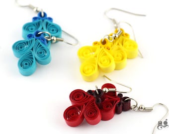 Small Paper earrings, Birthday Party favor, Valentines day, Gift for Flower girl, 1st Anniversary gift, Red Yellow Blue Lightweight earrings