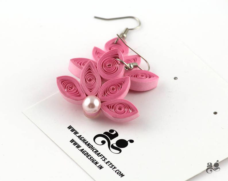 Orecchini di loto, orecchini di carta fatti a mano, regalo di San Valentino, gioielli leggeri, regalo del primo anniversario, gioielli di carta rosa arancione blu immagine 2