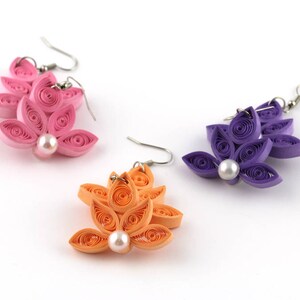 Orecchini di loto, orecchini di carta fatti a mano, regalo di San Valentino, gioielli leggeri, regalo del primo anniversario, gioielli di carta rosa arancione blu immagine 4