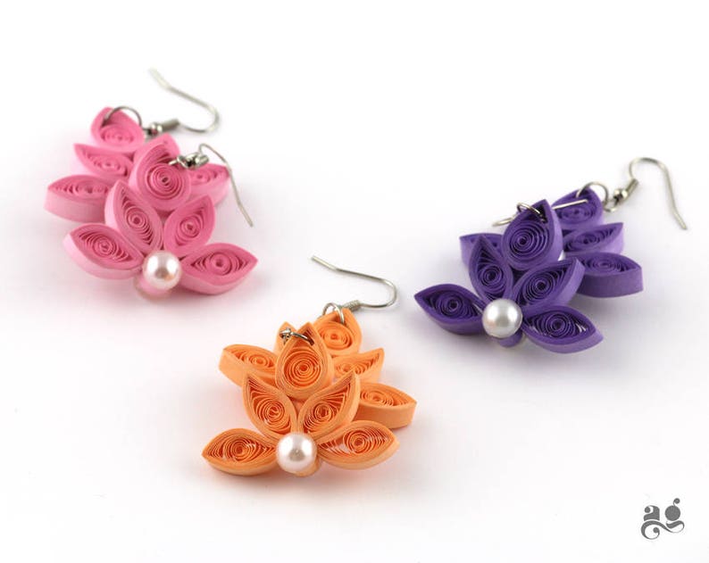 Orecchini di loto, orecchini di carta fatti a mano, regalo di San Valentino, gioielli leggeri, regalo del primo anniversario, gioielli di carta rosa arancione blu immagine 4