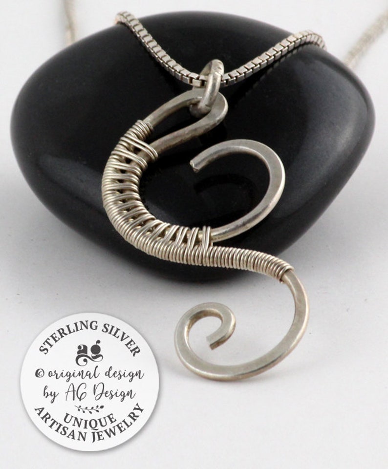 Sterling 925 Silver Swirl Necklace for Her Pendant for Mom Anniversary Gift for Wife Unique Neck jewelry Handmade Valentines day gift