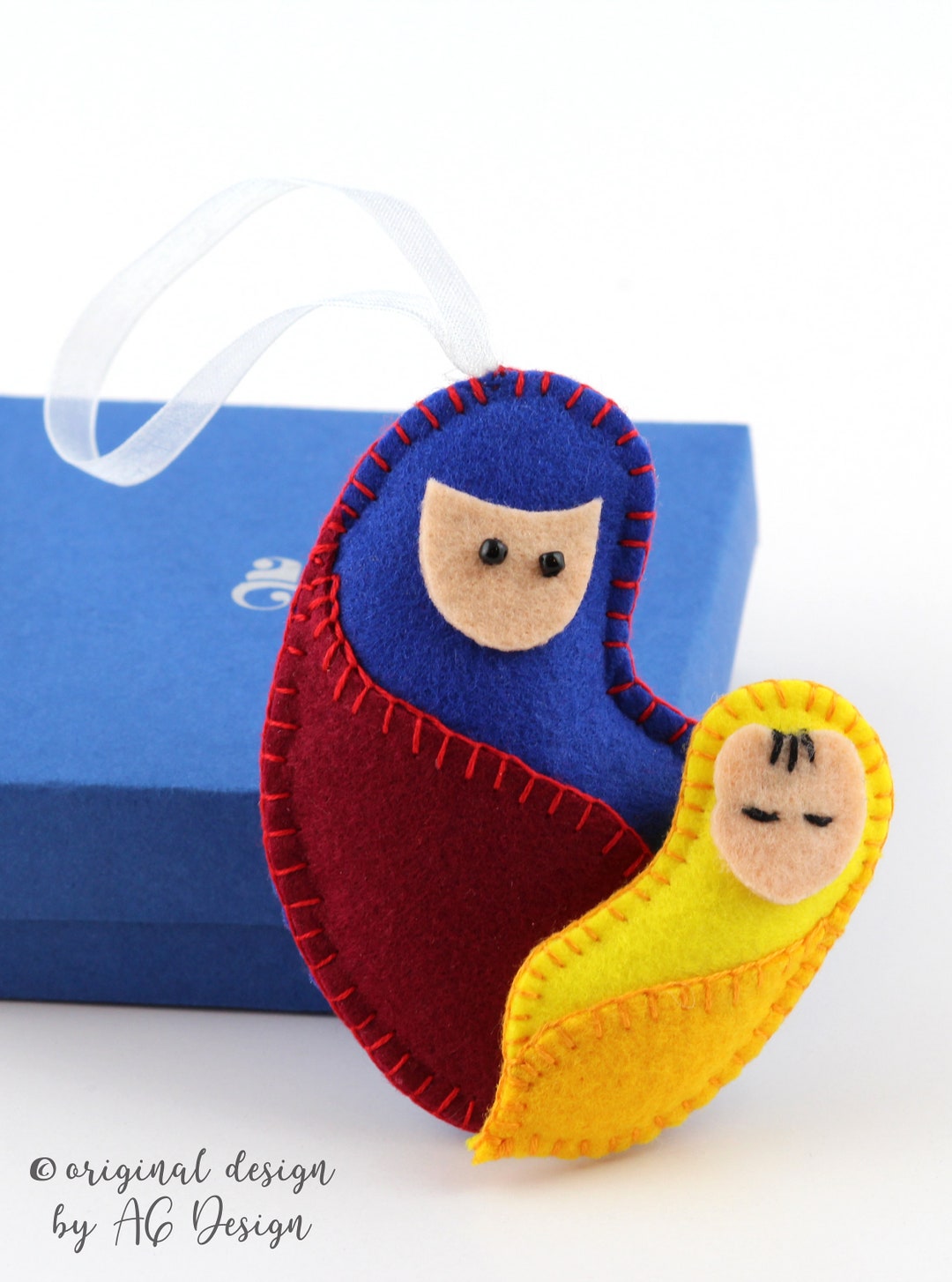 Nativity Ornament, Baby Jesus Christmas Tree Ornament, Felt Mary Baby