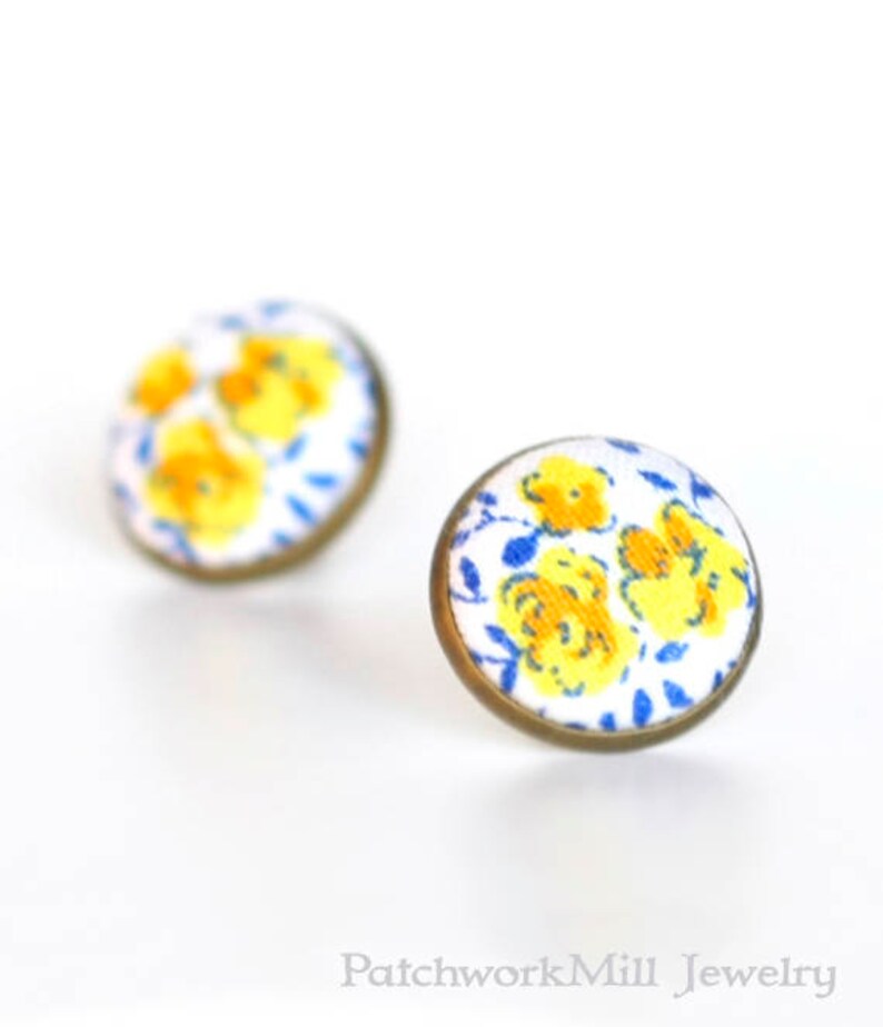 Stud Earrings Provence Earring Studs Floral Fabric Buttons Etsy