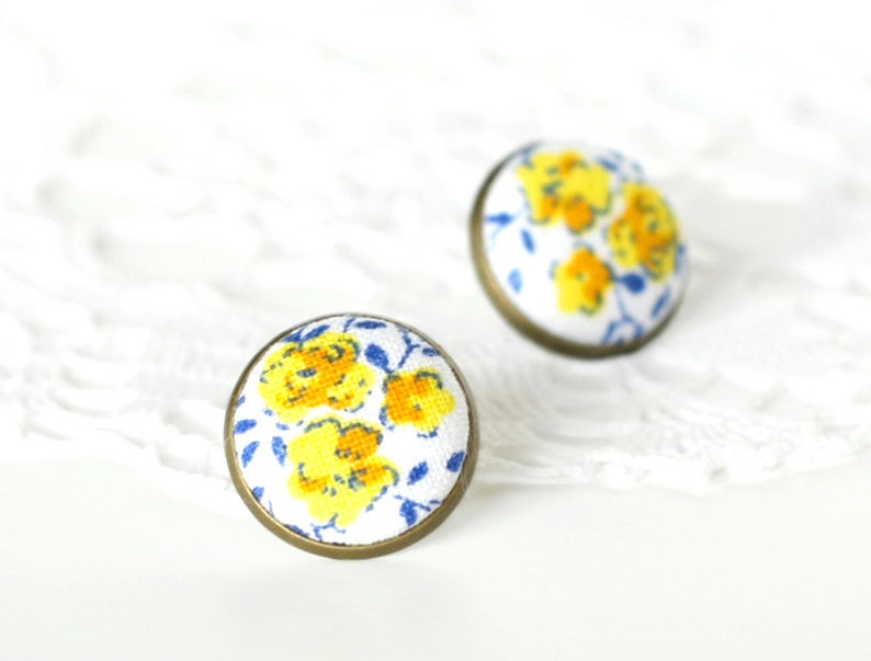 Stud Earrings Provence Earring Studs Floral Fabric Buttons Etsy