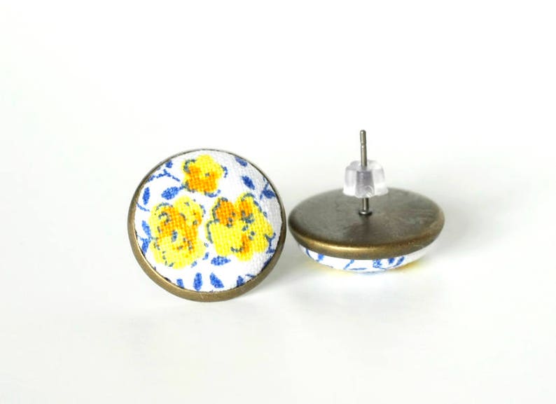 Stud Earrings Provence Earring Studs Floral Fabric Buttons Etsy