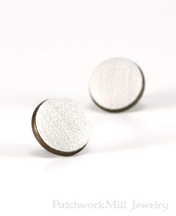White Stud Earrings Antique Vintage Linen From My Grandma Etsy