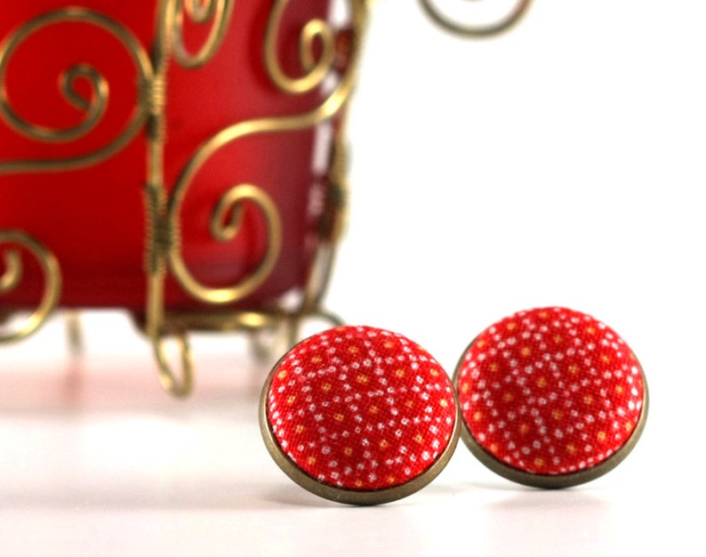 Holiday Red Stud Earrings Christmas Earring Studs Fabric Etsy