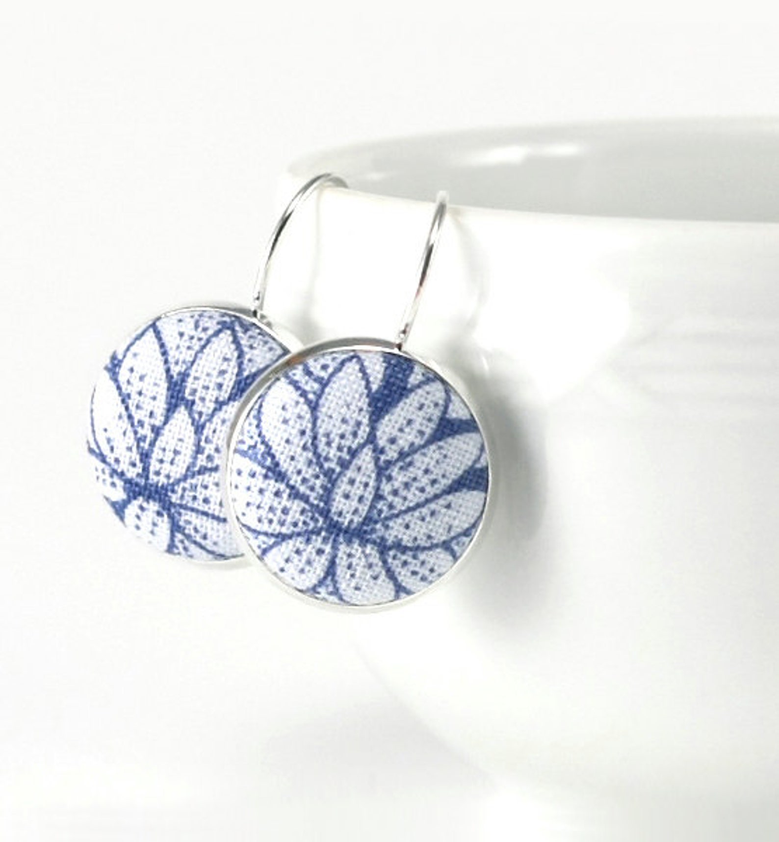 Drop Earrings Water Lily Dangle Earrings Blue Flowers Silver Etsy