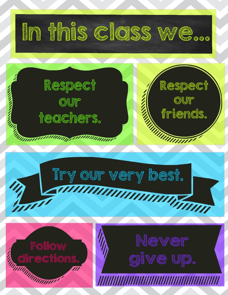 Chevron Chalkboard Classroom Rules in This Class Etsy