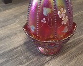Fenton Fairy Lamp, Hand Painted Signed, Carnival Glass, Vintage