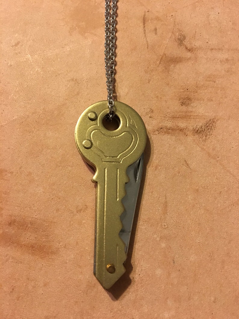 Gold Key Folding Mini Pocket Knife Necklace Etsy