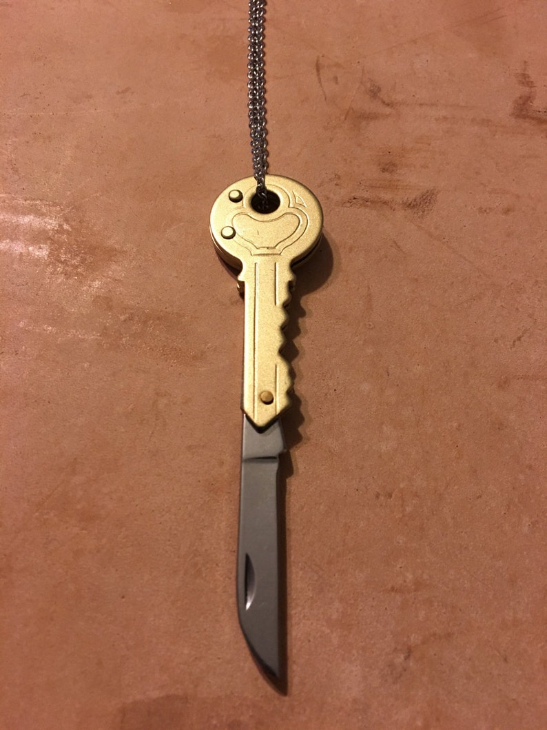 Gold Key Folding Mini Pocket Knife Necklace Etsy