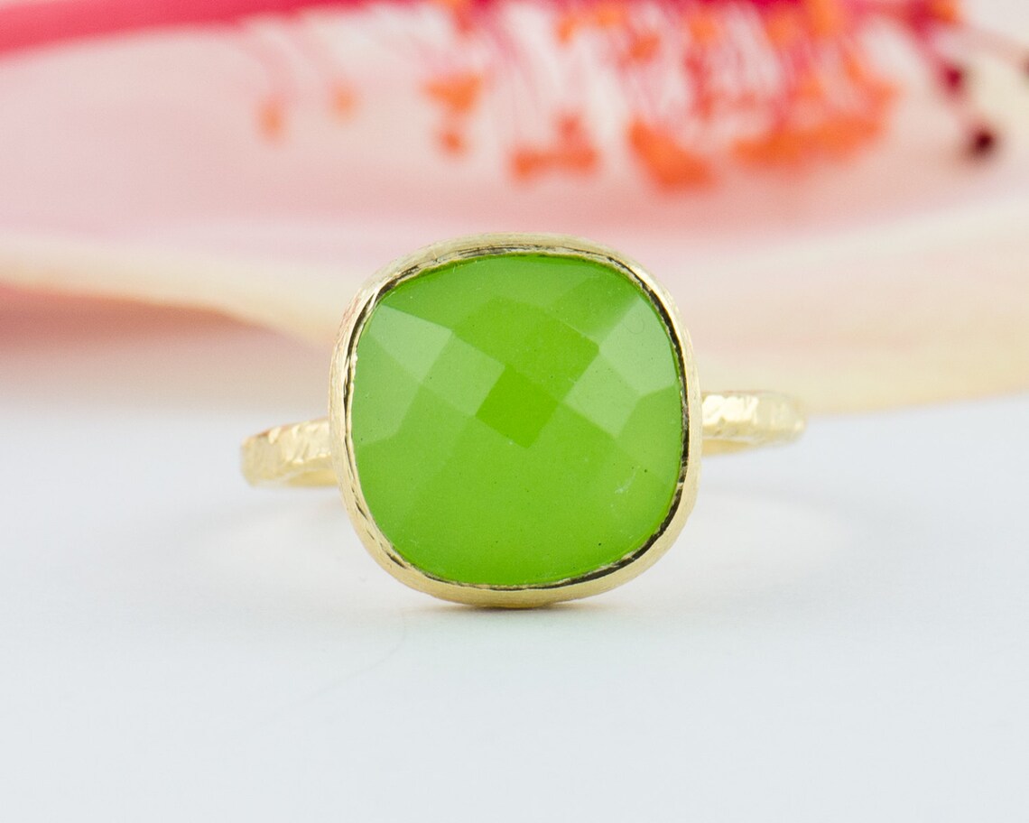 Lime Green Quartz Gemstone Ring Lime Green Quartz Gemstone Etsy