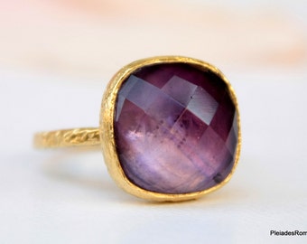 Amethyst Gemstone Ring - Gold Gemstone Ring - Gold Purple Ring - Amethyst gemstone - Amethyst Bezel Ring - Size 4 5 6 7 8 9 10