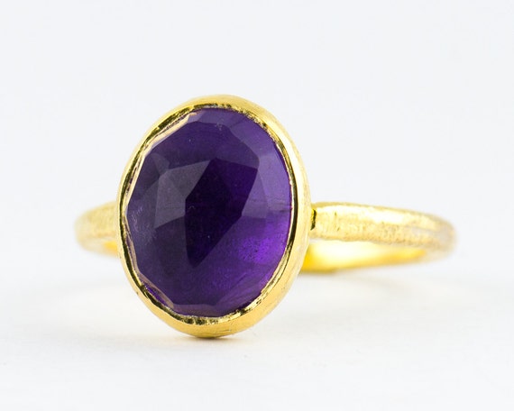 Amethyst Oval Gemstone Bezel Ring Handmade in Sterling - Etsy
