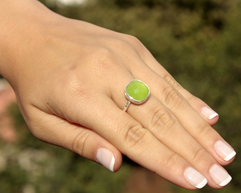 Lime Green Quartz Gemstone 18K Vermeil Gold Ring Lime Etsy