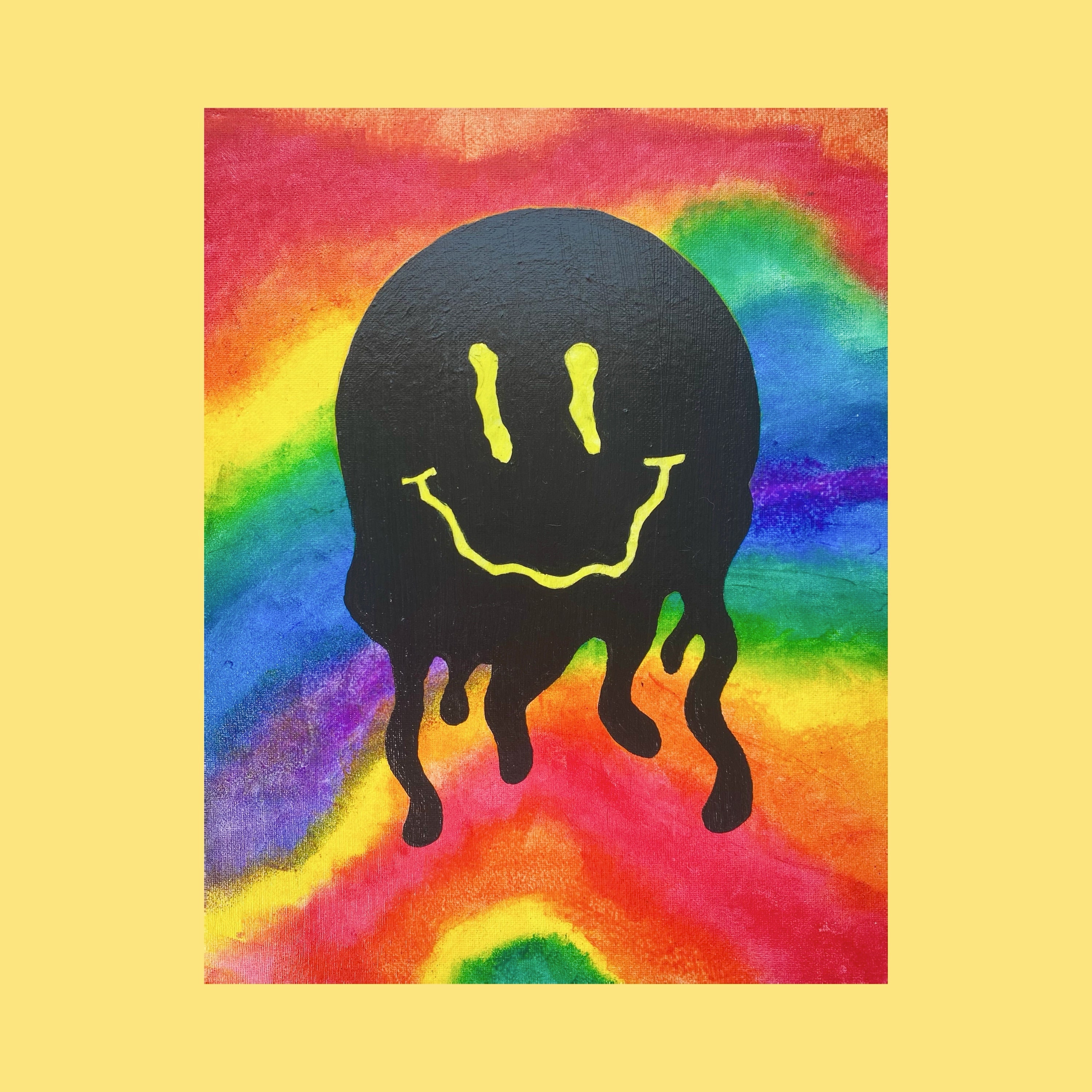 Drip Smiley Face Rainbow Canvas Board Painting Size 11x14 Etsy