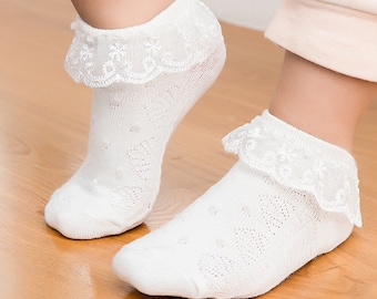 Girls Baby Knee High Lace Frilly Bow Knitted Socks Pex Newborn-9 Year Pink White