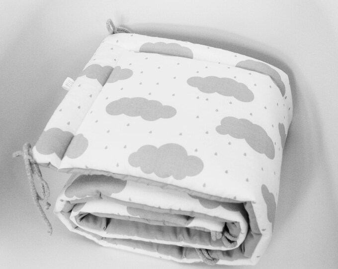 Cot Bumper Clouds Bumper Grey Bumper Grey and White Half Etsy UK