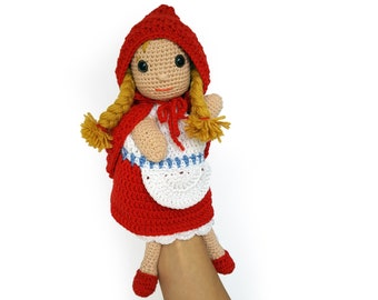 Haakpatroon Handpop Roodkapje - amigurumi - directe download pdf (Nederlands, Engels)