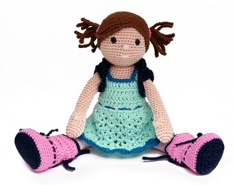 Crochet pattern doll Kiki - girl with removeble dress, bolero and boots and movable joints - amigurumi - instant download pdf