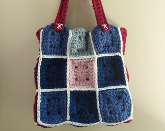 Chunky Granny Square Tote Bag | Crochet Purse | Book Bag | School Bag