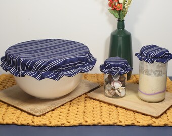 Cotton Sourdough Bowl Cover | Sourdough Starter Jar Cover | Bread Bowl Cover | Blue Stripe | Fruit Bowl Cover | Food Storage Cover