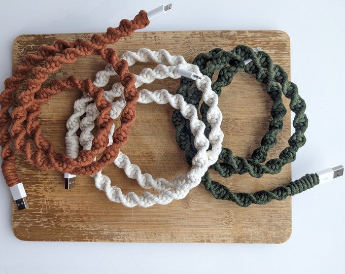 Macrame Phone Charger | iPhone Charger Android Type-C USB-C | Handmade Sustainable Cotton | Macrame Accessories | Durable Phone Cord