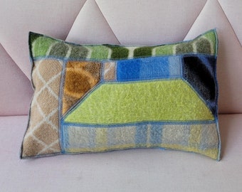 vintage wool blanket, Vintage blanket cushion, patchwork wool cushion 40/60 cm, lumbale cushion, Hebben&Houden